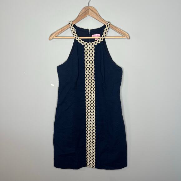 Lilly Pulitzer Sasha Shift Dress Women's Size 4 Navy Blue Metallic Gold - Picture 16 of 16